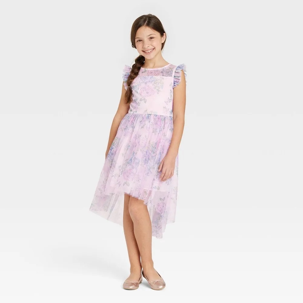 Girls pink/lilac floral dress